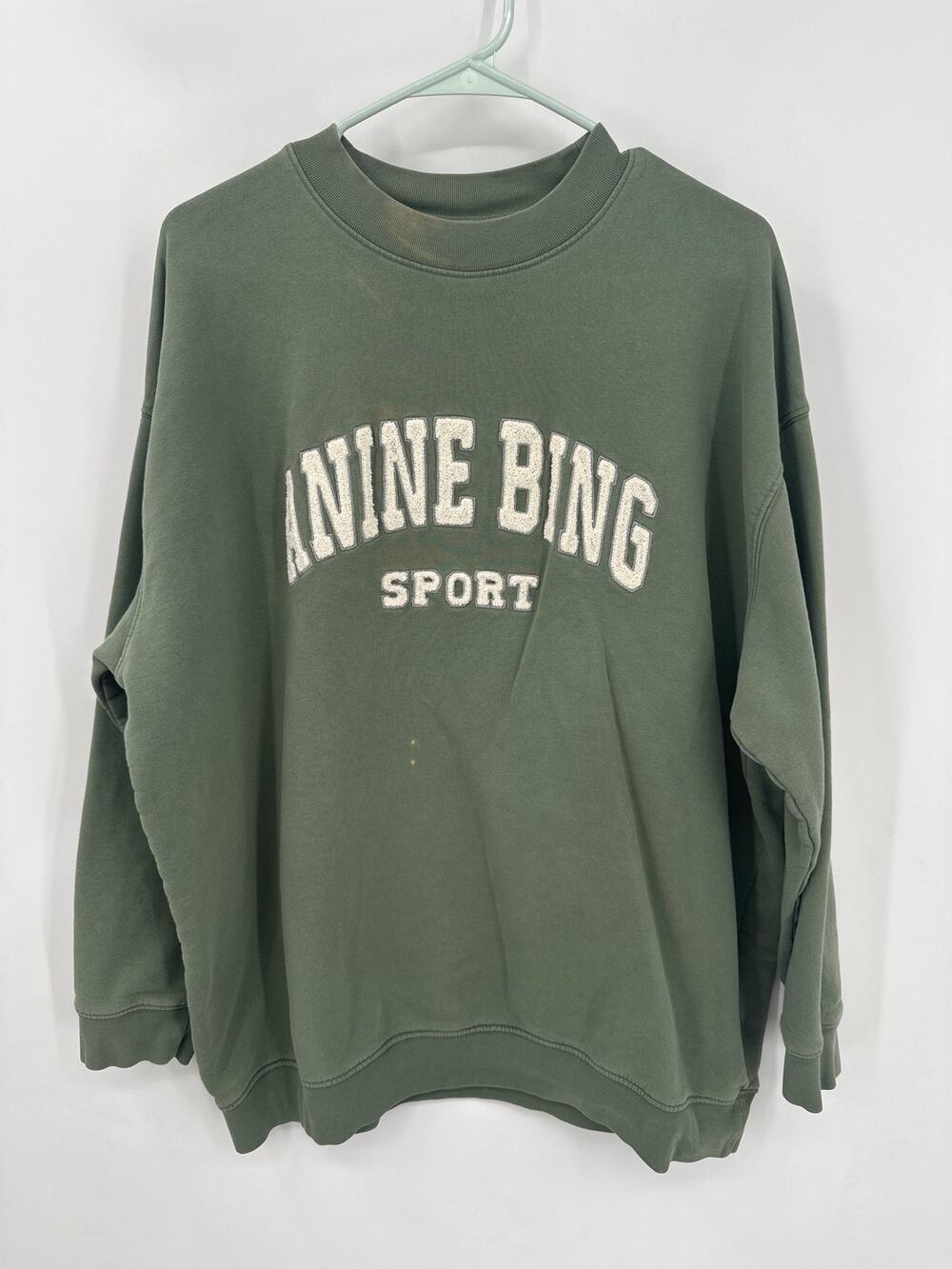 ANINE BING Sport Green Crew Neck Sweatshirt Size Medium Has flaw